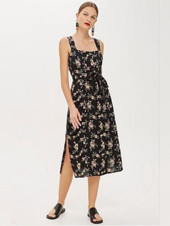 Topshop Dresses & Skirts - Topshop Navy Blue Floral Linen Blend Dress in US Size 4 (but fits like a 2)